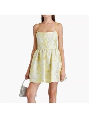 Alice + Olivia Yellow and White Floral Brocade Mini Dress NEW WITH TAGS
